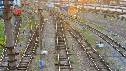 Top view of the railway station of the sunset