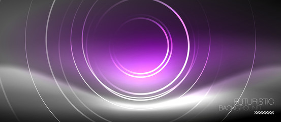 Neon circles abstract background, shiny lines