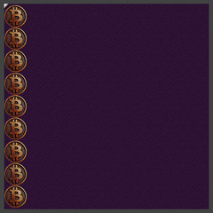 Bitcoin Symbol of money. Virtual currency. Currency unit. Logo emblem. Cryptocurrency background. Coin. Bitcoin cryptocurrency. Postcards. Invitations