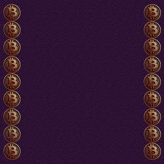 Bitcoin Symbol of money. Virtual currency. Currency unit. Logo emblem. Cryptocurrency background. Coin. Bitcoin cryptocurrency. Postcards. Invitations