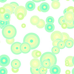 Fototapeta premium Messy colorful dots on white background. Festive seamless pattern with circles, round shapes. Grunge dotted texture for wrapping paper, web. Vector illustration.