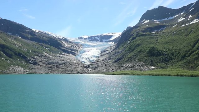 Lake Svartisvatnet in Helgeland in Norway, with Svartisen glacier in the background