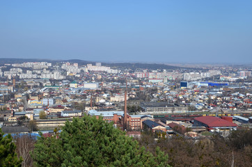 Cityscape of Lviv, Ukraine. Top view from Lysa (Lion) hill. Spring panorama