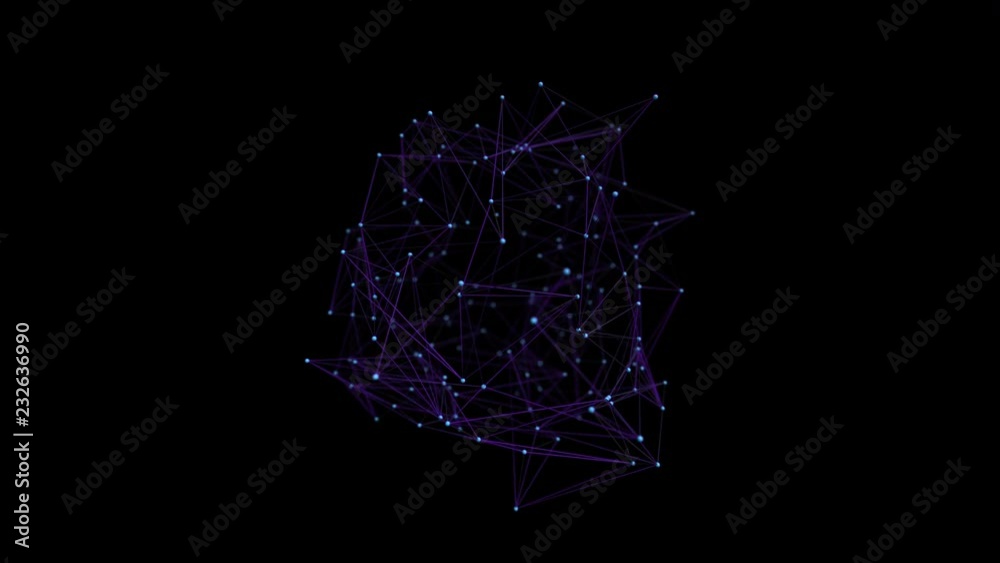Poster Abstract 3d rendering of a network concept. Cgi loop animation with spheres and lines. Modern background. Seamless motion design. 4k UHD