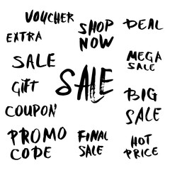 Set of sale quotes. Hand brush lettering collection.
