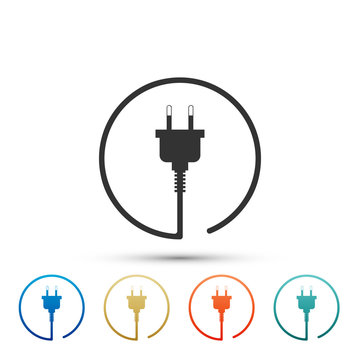 Electric plug icon isolated on white background. Concept of connection and disconnection of the electricity. Set elements in colored icons. Flat design. Vector Illustration