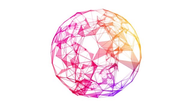 Colorful digital Sphere. Abstract geometric moving lines and triangles. White background. Seamless loop animations