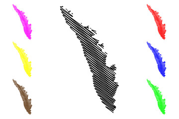 Kerala (States and union territories of India, Federated states, Republic of India) map vector illustration, scribble sketch Kerala state map