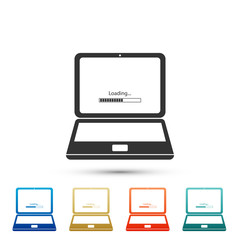 Laptop update process with loading bar icon isolated on white background. System software update. Loading process in laptop screen. Set elements in colored icons. Flat design. Vector Illustration