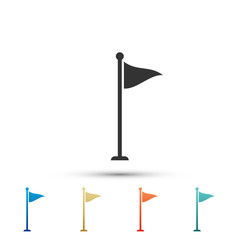 Golf flag icon isolated on white background. Golf equipment or accessory. Set elements in colored icons. Flat design. Vector Illustration
