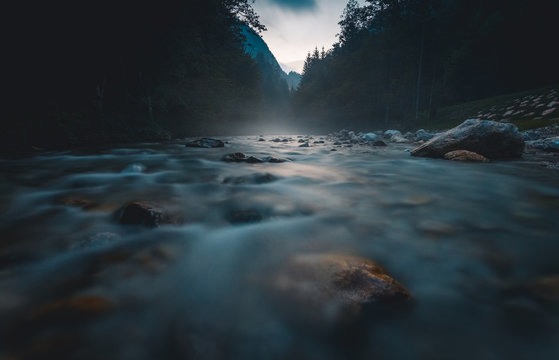 Savinja river flowing through the beautiful Slovenian landscape.