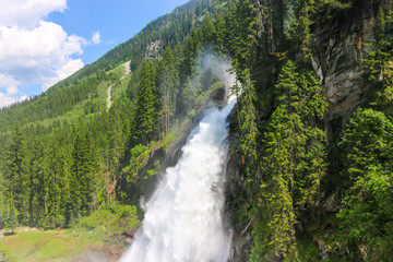 Fototapeta na wymiar View Alpine inspiring Krimml waterfall in mountains