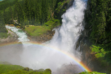 View Alpine inspiring Krimml waterfall in mountains