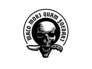Skull with a knife in his teeth