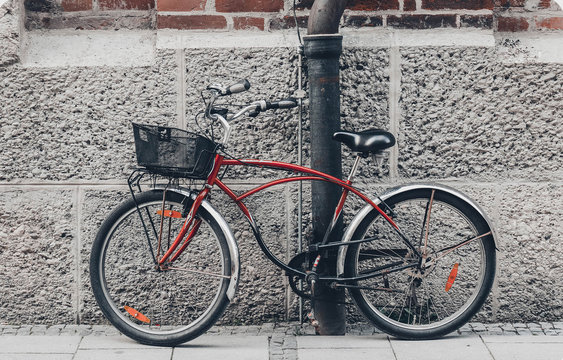 Lonely red vintage bicycle