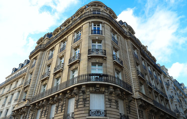 The traditional facade of Parisian building, France.