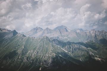 Naklejka premium Closeup view mountains scenes in national park Dombai, Caucasus, Russia, Europe