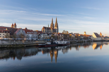 View of the St. Peter's Church and the Old Town of Regensburg