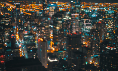 Blurred bokeh Chicago abstract cityscape skyline at night