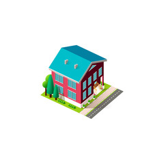 Isometric facade red home penthouse