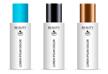 Set of cosmetic products on a white background. Cosmetic package collection for cream, soups, foams, shampoo. Vector blank mock up for brand template.