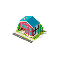 Isometric facade red home penthouse