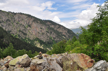 Closeup mountains scenes in national park Dombai, Caucasus, Russia