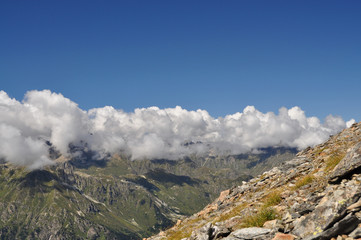 Closeup mountains scenes in national park Dombai, Caucasus, Russia