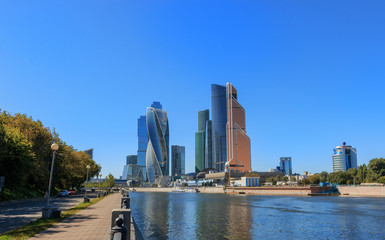 Naklejka premium Closeup panorama of international business Russian Center in Moscow city