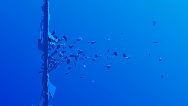 Abstract 3d rendering of cracked surface. Animated cgi background design with broken shape. Wall destruction, slow motion 4k video, alpha matte