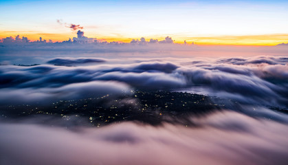 over the city through the clouds, landscape long exposure