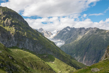Naklejka na ściany i meble View closeup mountains scenes, route great Aletsch Glacier