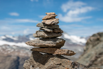 Fototapeta na wymiar View balance stones, far away Matterhorn mountain