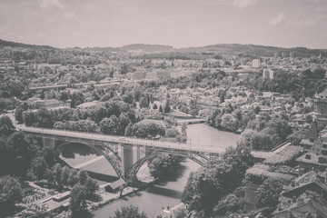 Aerial view of historic Bern city center from Bern Minster, Switzerland, Europe