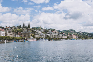 Fototapeta na wymiar View on lake, mountains and city Lucerne, Switzerland, Europ