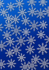 Abstract blue background with white snowflakes and shadows. A4 size, vector.