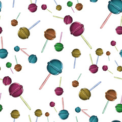 Sweet lolipop pattern. Pattern of delicious Lolipop on sticks of different colors.
