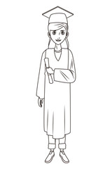 graduate young woman cartoon in black and white