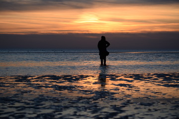 Nordseeküste bei Sonnenuntergang in Sankt Peter Ording im Herbst 2018