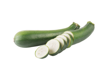 Ripe zucchini slices isolated on white background