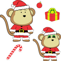 cute monkey claus costume cartoon xmas collection set in vector format
