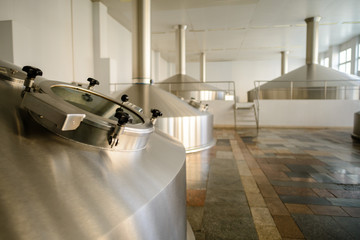 interior modern brewery plant, brewer tank in factory