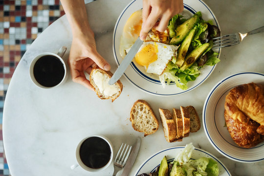 Morning breakfast with croissant