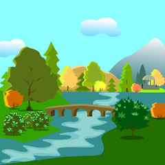 Fototapeta premium autumn park with a river
