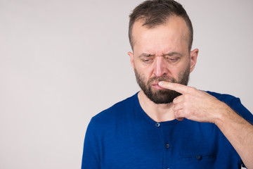 Confused focused serious man thinking