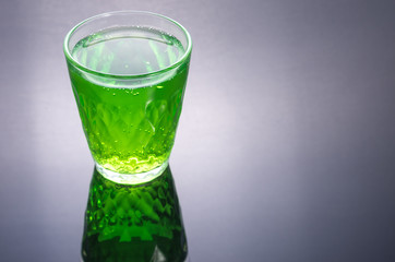 Carbonated drink. Green drink. View from above.