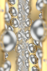 Silver or white gold platinum spheres over metal yellow wave background. Modeling 3d illustration. wealth rich mining bitcoin concept with copyspace for your text . Money growing business finance