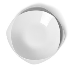 White plate or dish ware, modern porcelain plate. Isolated object on white background. elegant plate with copy space. 