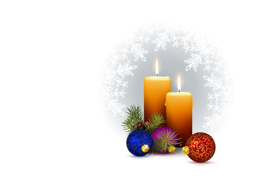 2nd Week of Advent - Realistic 2 Vector Candles with Christmas Decoration.