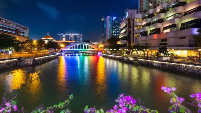 Singapore Night Cityscape 4K Time Lapse (tilt down)
